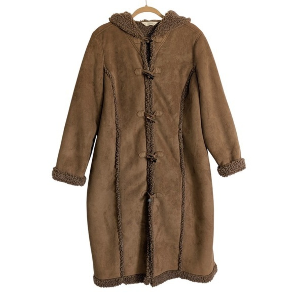 L.L Bean Vintage 90s Y2K Penny Lane Chocolate Brown Sherpa Faux Fur Long Jacket